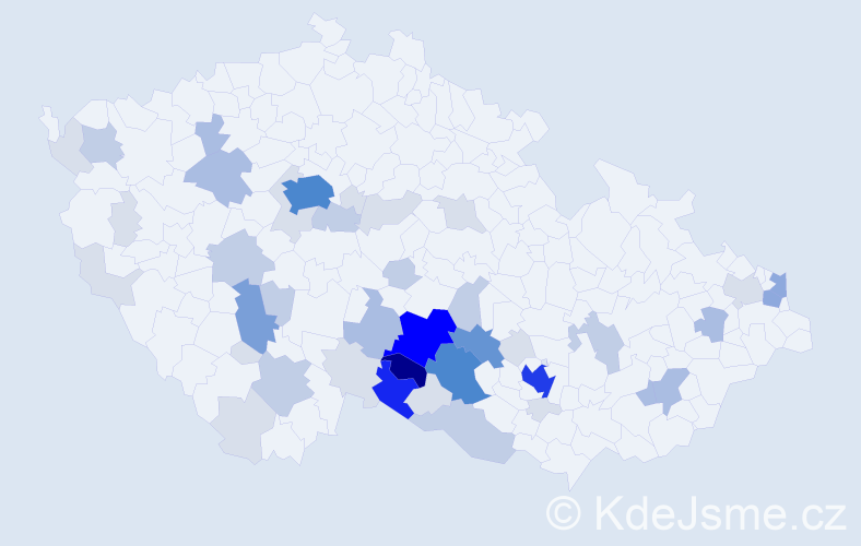 Příjmení: 'Vejmělek', počet výskytů 158 v celé ČR