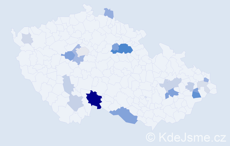 Příjmení: 'Vondrus', počet výskytů 55 v celé ČR