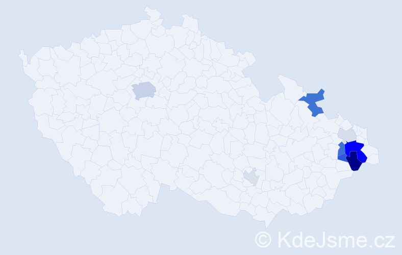 Příjmení: 'Fryščáková', počet výskytů 20 v celé ČR