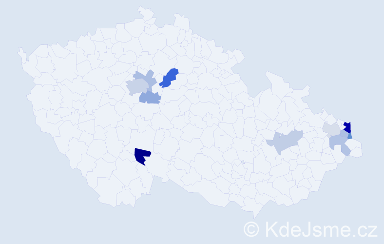Příjmení: 'Jeleňová', počet výskytů 22 v celé ČR