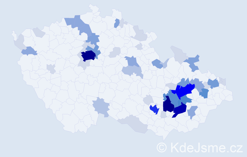 Příjmení: 'Derka', počet výskytů 172 v celé ČR