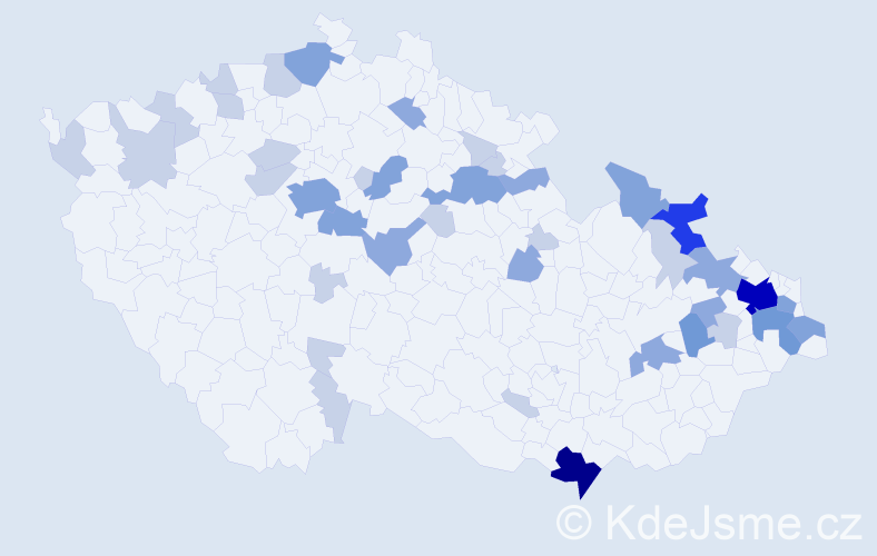 Příjmení: 'Backová', počet výskytů 96 v celé ČR