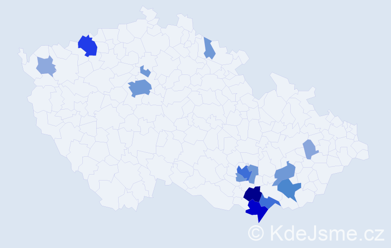 Příjmení: 'Kostrhunová', počet výskytů 55 v celé ČR
