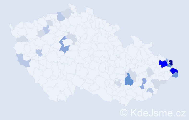 Příjmení: 'Zaremba', počet výskytů 102 v celé ČR