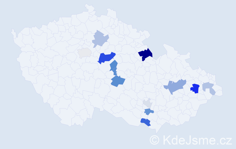 Příjmení: 'Nezmeškal', počet výskytů 21 v celé ČR