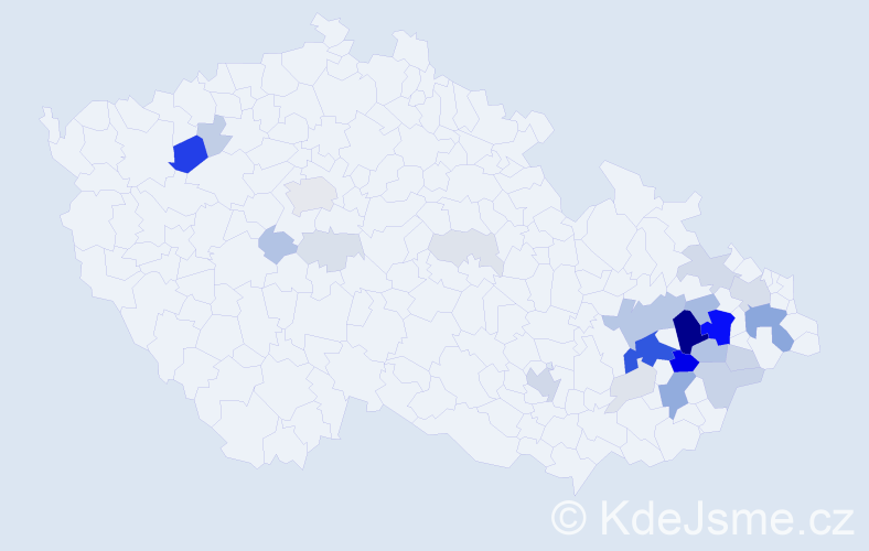 Příjmení: 'Cagašová', počet výskytů 100 v celé ČR