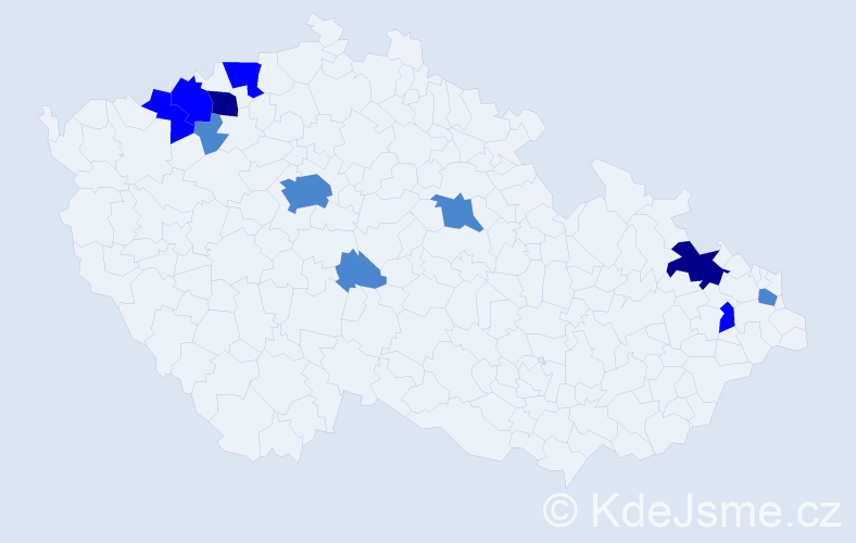 Příjmení: 'Cáderová', počet výskytů 19 v celé ČR