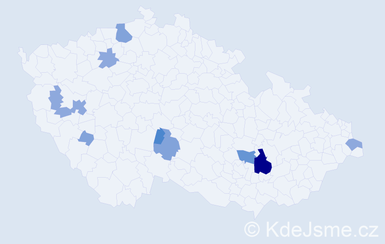 Příjmení: 'Mojčák', počet výskytů 26 v celé ČR