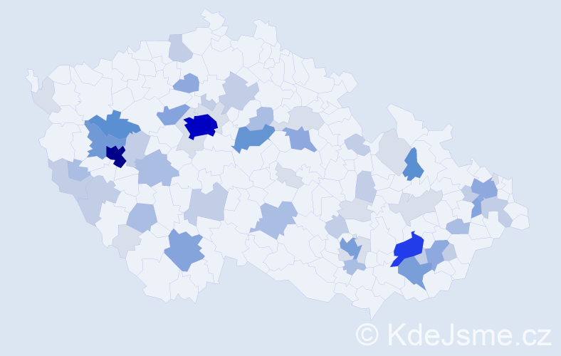 Příjmení: 'Chocholatá', počet výskytů 190 v celé ČR