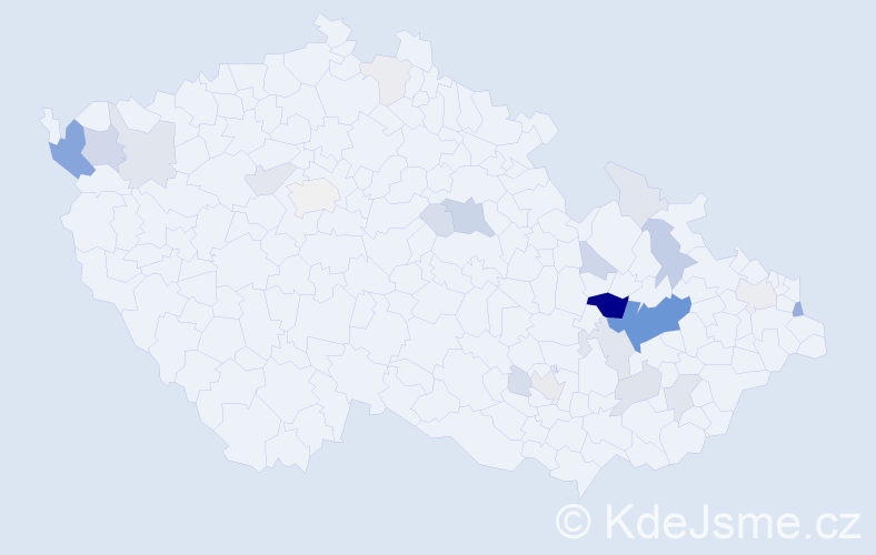 Příjmení: 'Utíkal', počet výskytů 102 v celé ČR