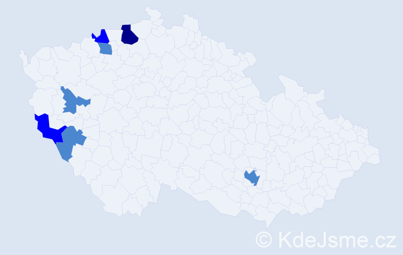 Příjmení: 'Temcsák', počet výskytů 11 v celé ČR