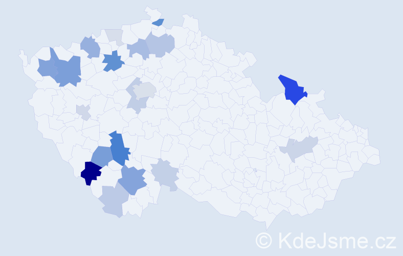 Příjmení: 'Pechoušek', počet výskytů 63 v celé ČR