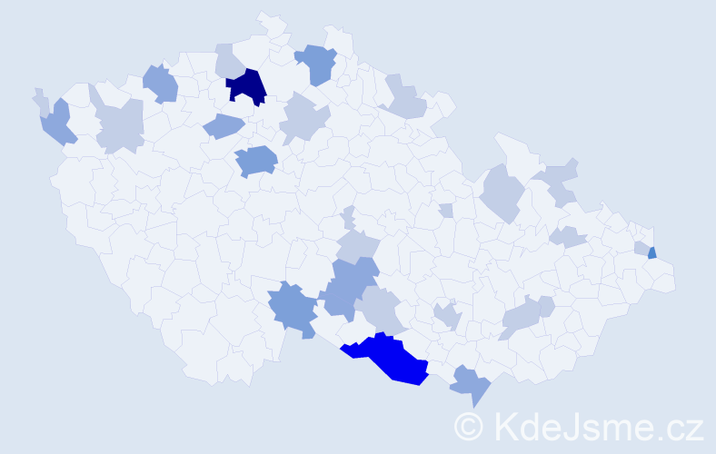 Příjmení: 'Badinková', počet výskytů 61 v celé ČR