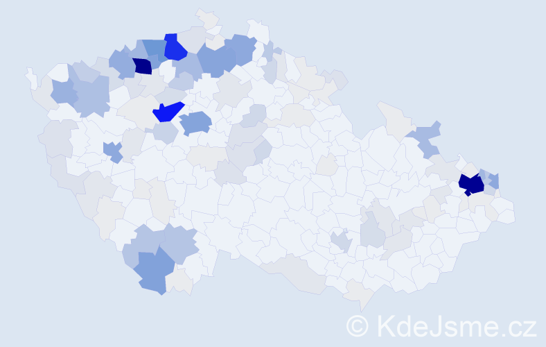 Příjmení: 'Tokár', počet výskytů 644 v celé ČR