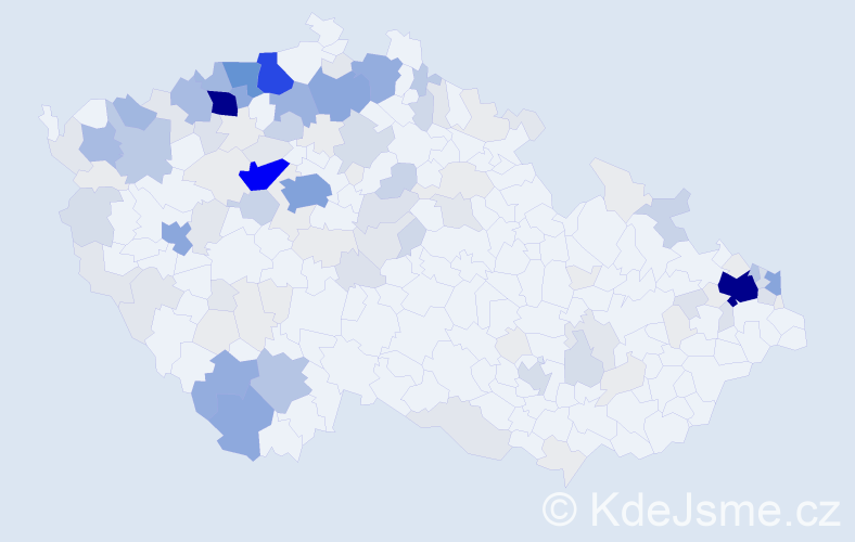 Příjmení: 'Tokár', počet výskytů 628 v celé ČR