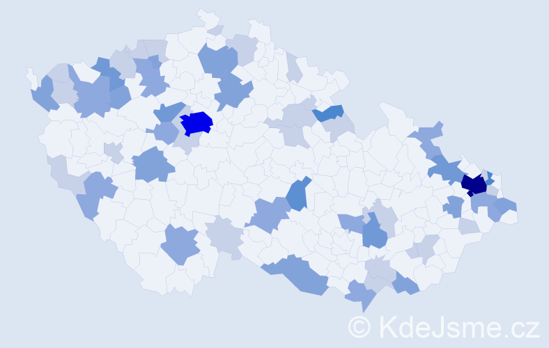 Příjmení: 'Takácsová', počet výskytů 131 v celé ČR