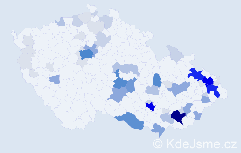 Příjmení: 'Soška', počet výskytů 231 v celé ČR