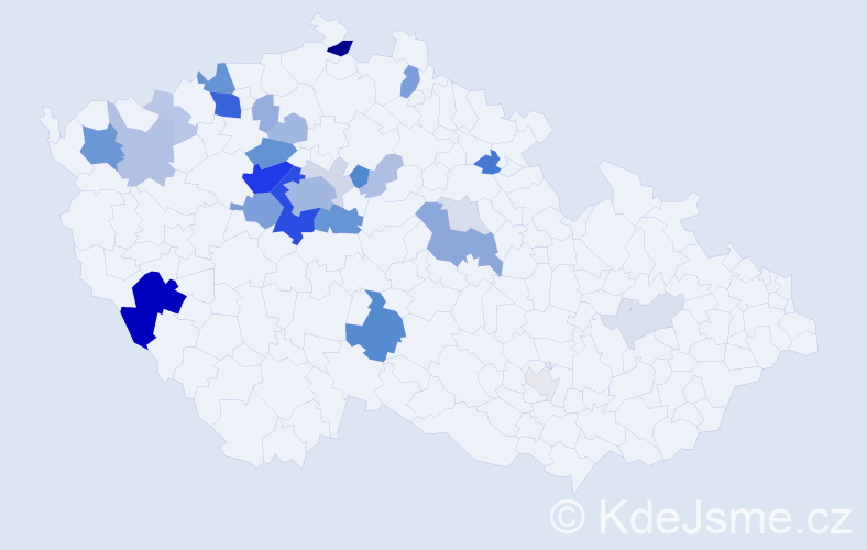 Příjmení: 'Pachmanová', počet výskytů 108 v celé ČR