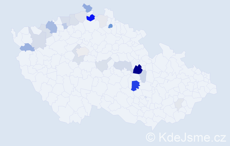 Příjmení: 'Štyndl', počet výskytů 60 v celé ČR