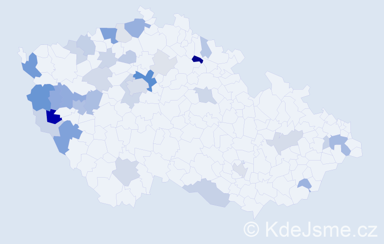 Příjmení: 'Geiger', počet výskytů 92 v celé ČR