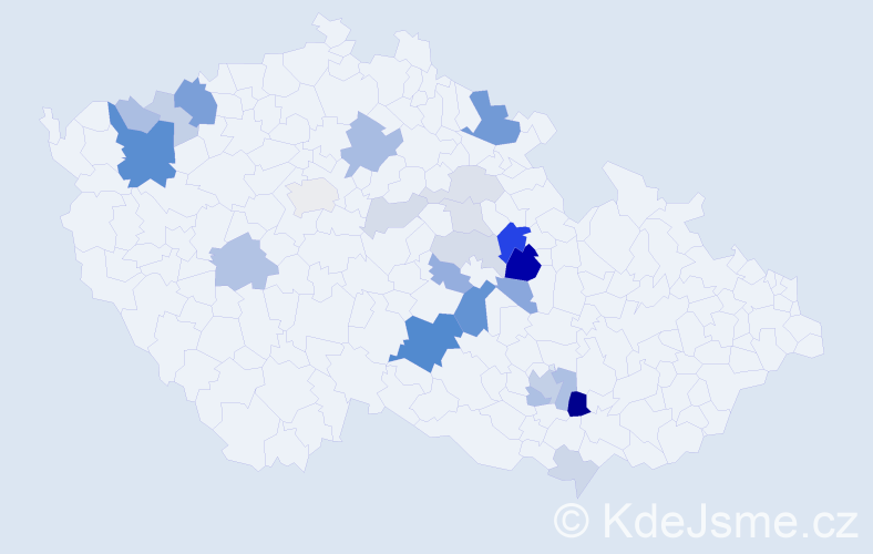Příjmení: 'Vosmek', počet výskytů 70 v celé ČR