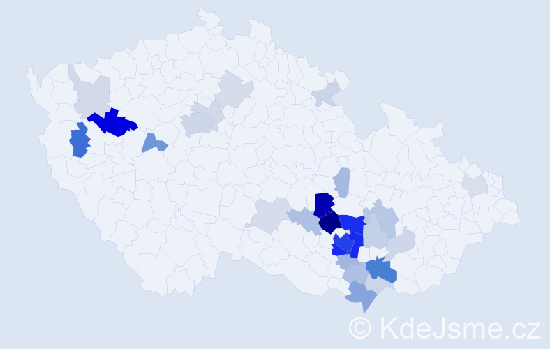 Příjmení: 'Knechtová', počet výskytů 102 v celé ČR