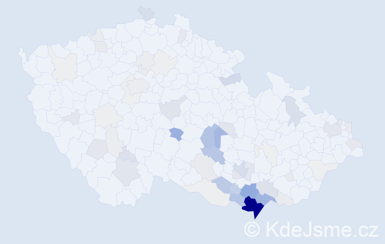 Příjmení: 'Průdková', počet výskytů 258 v celé ČR