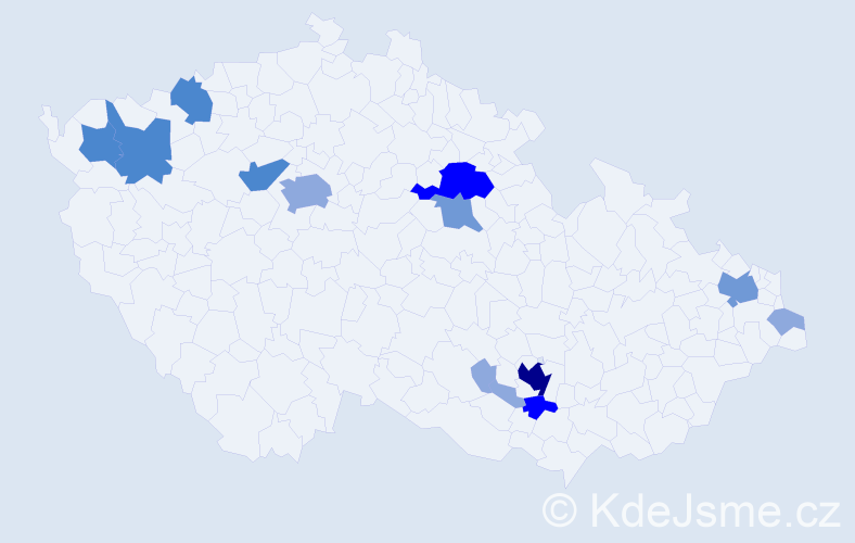 Příjmení: 'Moder', počet výskytů 34 v celé ČR
