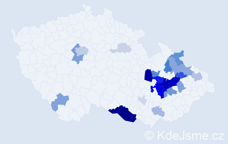 Příjmení: 'Kabilka', počet výskytů 65 v celé ČR