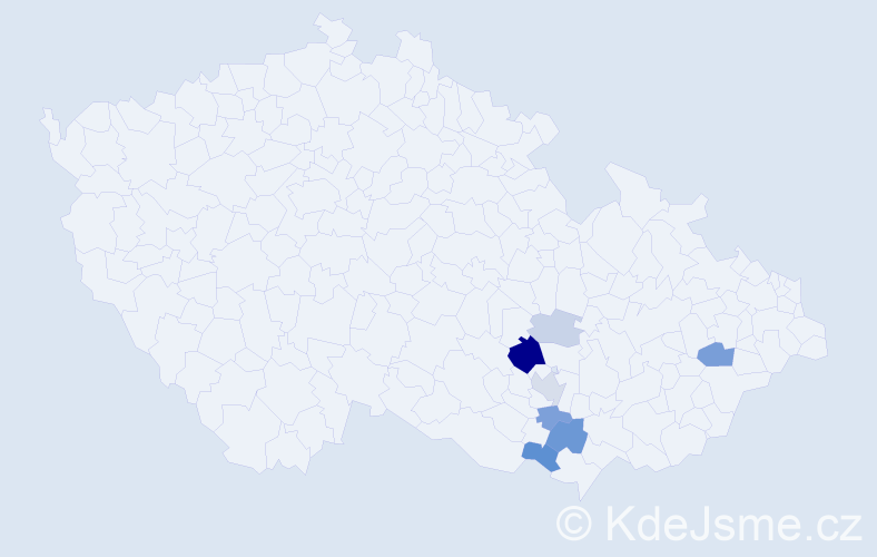 Příjmení: 'Kadla', počet výskytů 21 v celé ČR