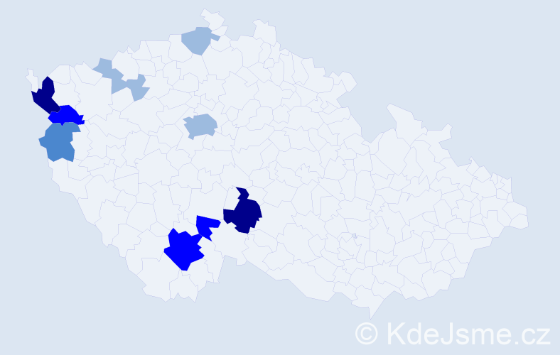 Příjmení: 'Dědouch', počet výskytů 23 v celé ČR