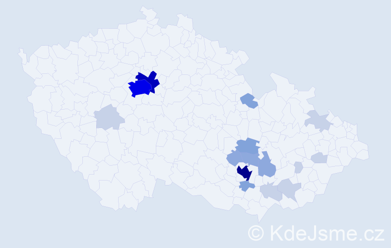 Příjmení: 'Krkavec', počet výskytů 54 v celé ČR