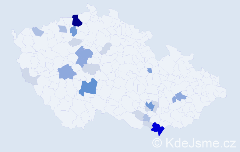 Příjmení: 'Puc', počet výskytů 73 v celé ČR