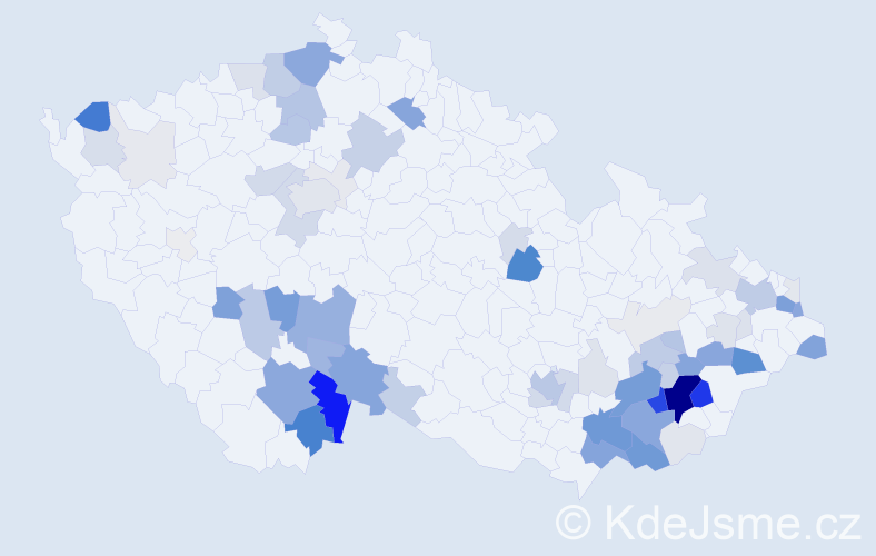 Příjmení: 'Mikl', počet výskytů 296 v celé ČR