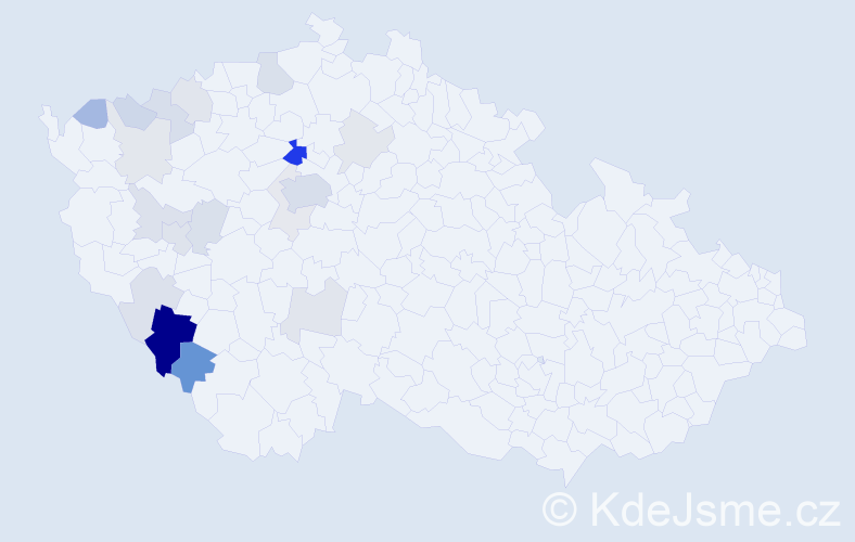 Příjmení: 'Pretlová', počet výskytů 54 v celé ČR