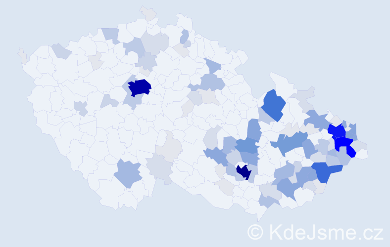 Příjmení: 'Mynář', počet výskytů 441 v celé ČR