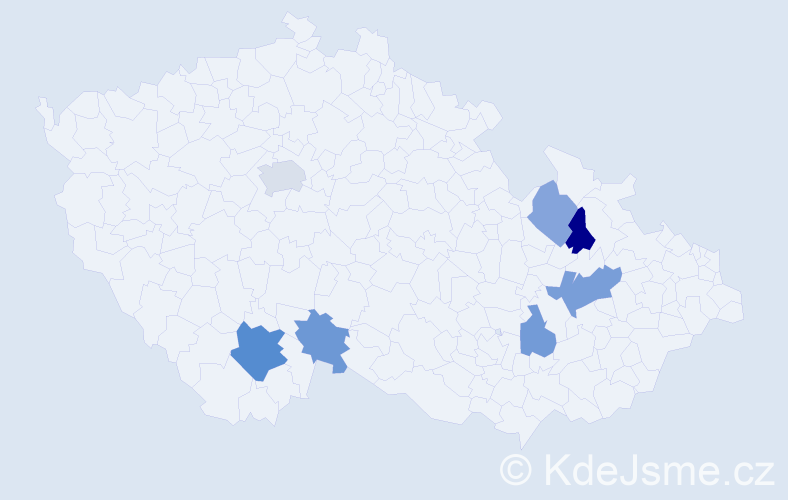 Příjmení: 'Pašáková', počet výskytů 11 v celé ČR