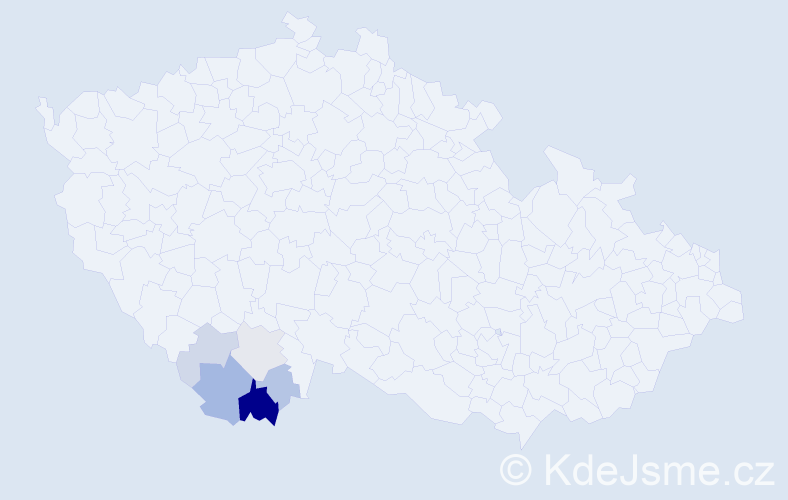 Příjmení: 'Dekretová', počet výskytů 15 v celé ČR