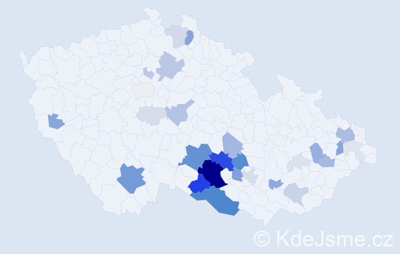 Příjmení: 'Čtveráčková', počet výskytů 116 v celé ČR