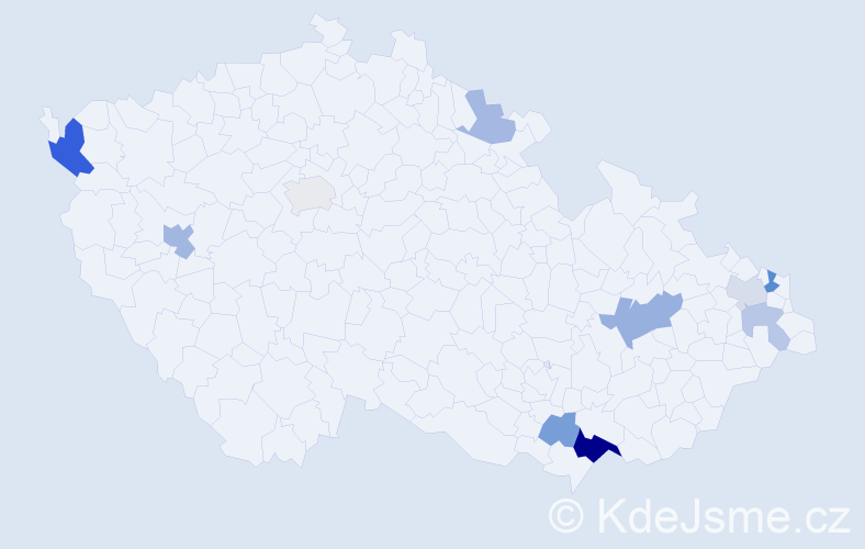 Příjmení: 'Kulčárová', počet výskytů 20 v celé ČR