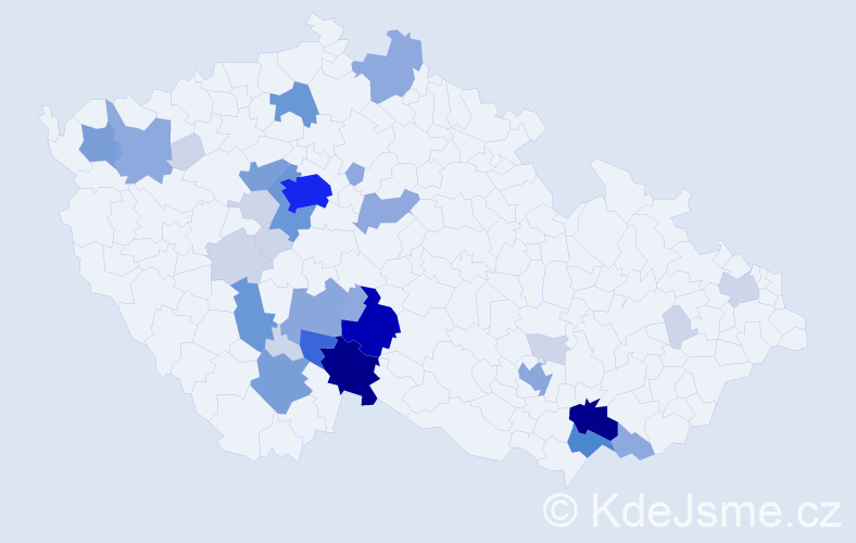 Příjmení: 'Prágr', počet výskytů 123 v celé ČR