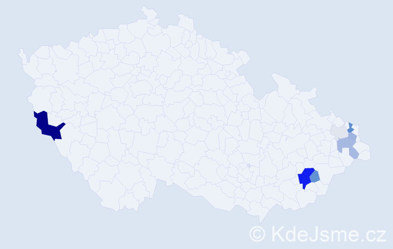 Příjmení: 'Hanáčíková', počet výskytů 24 v celé ČR
