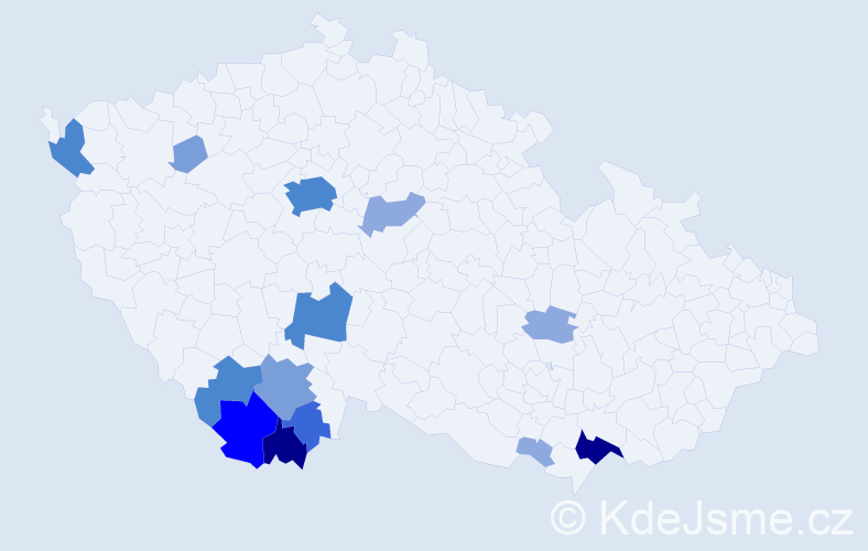 Příjmení: 'Bireš', počet výskytů 42 v celé ČR