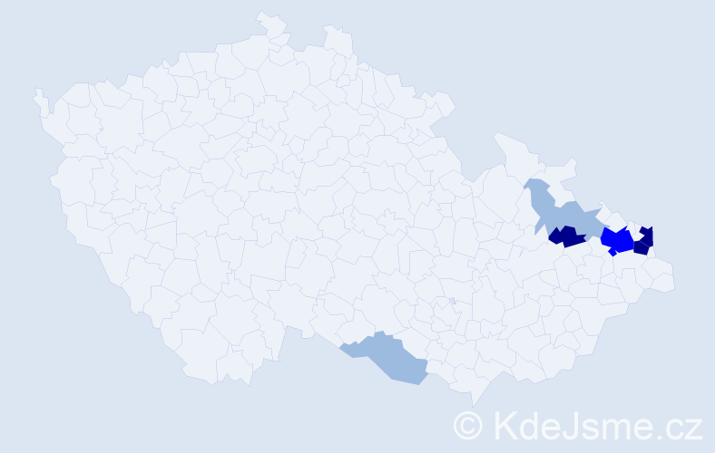 Příjmení: 'Moskál', počet výskytů 18 v celé ČR