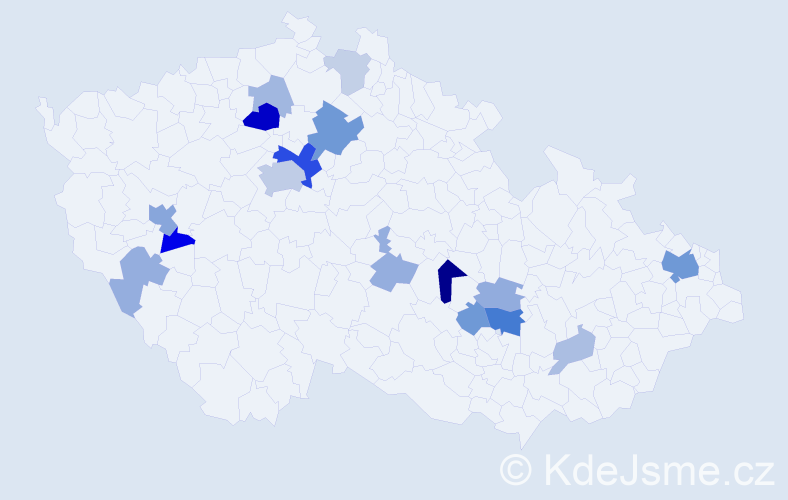 Příjmení: 'Modrák', počet výskytů 41 v celé ČR