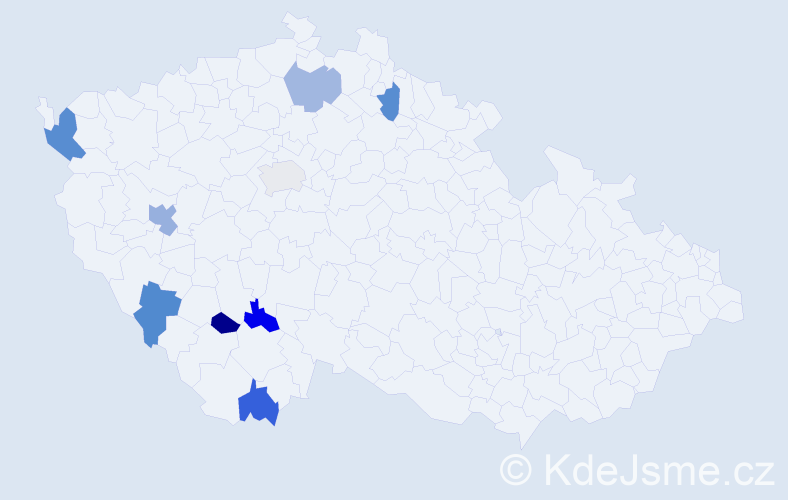 Příjmení: 'Szábo', počet výskytů 11 v celé ČR