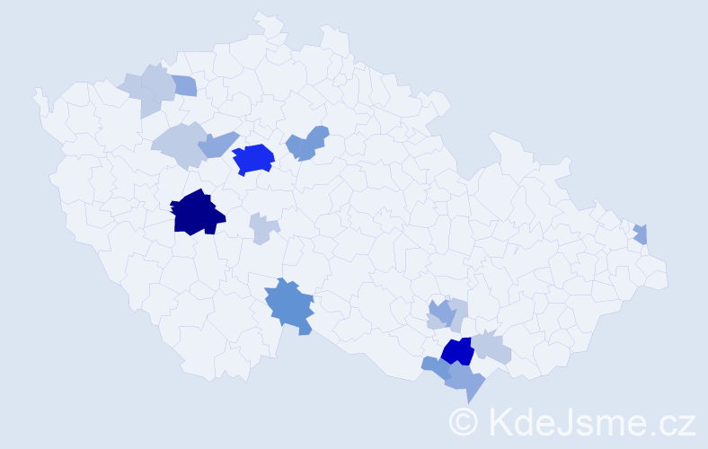 Příjmení: 'Hutr', počet výskytů 55 v celé ČR