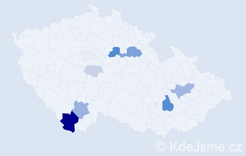 Příjmení: 'Paráček', počet výskytů 34 v celé ČR