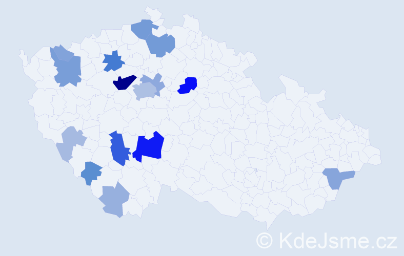 Příjmení: 'Hanzák', počet výskytů 58 v celé ČR