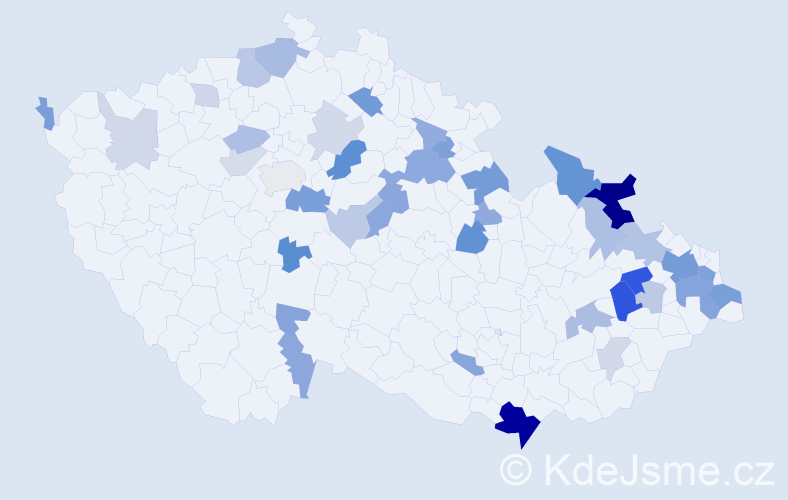Příjmení: 'Backová', počet výskytů 96 v celé ČR